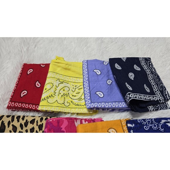 Paisley Print Scarf Bandanas Cotton Multi Colors 20x20 Bundle Of 9 - Picture 2 of 6